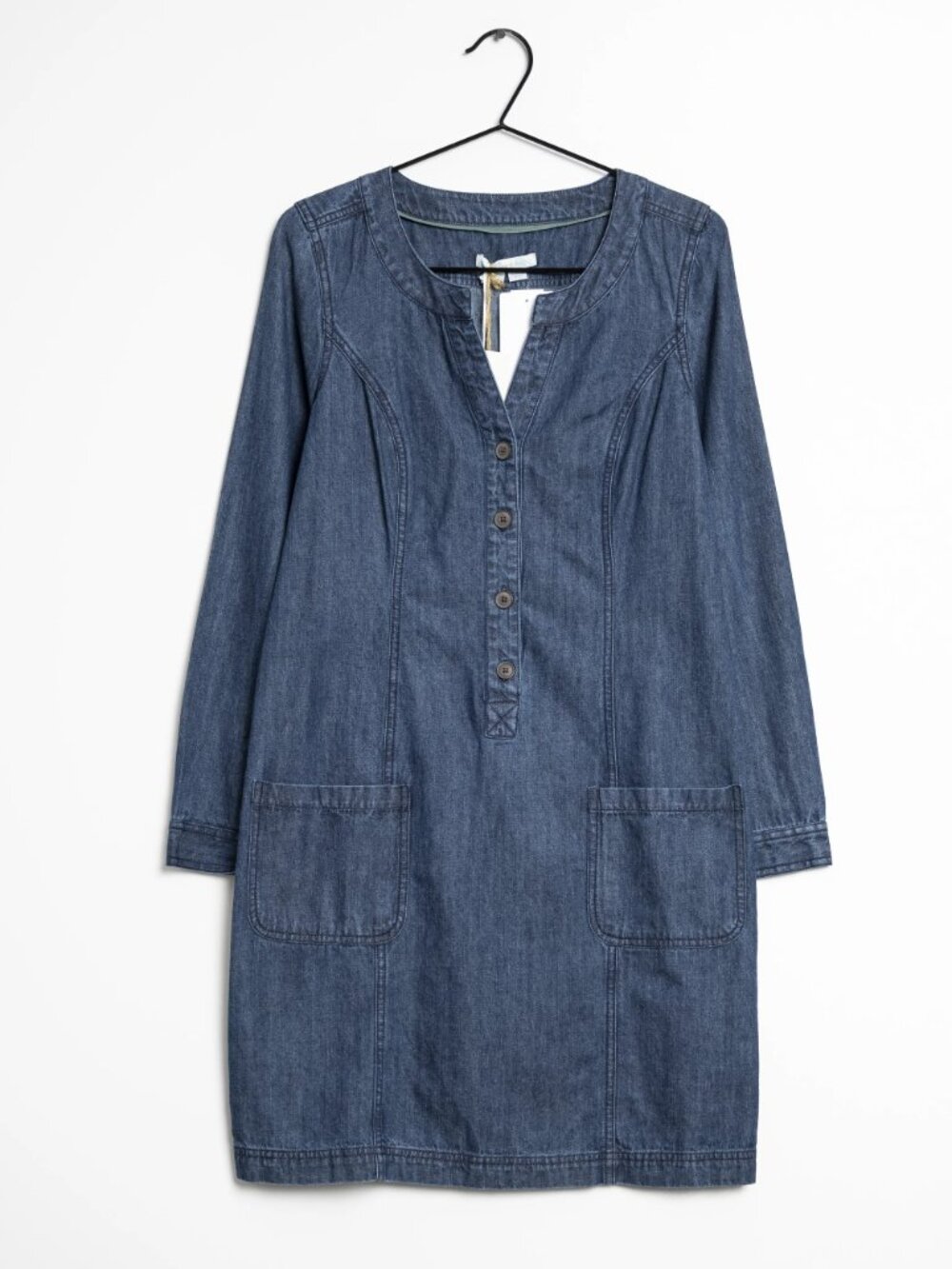 Boden Dark Wash Denim Shift Dress | Long Sleeve Button Placket | Size 8 - Picture 2 of 13